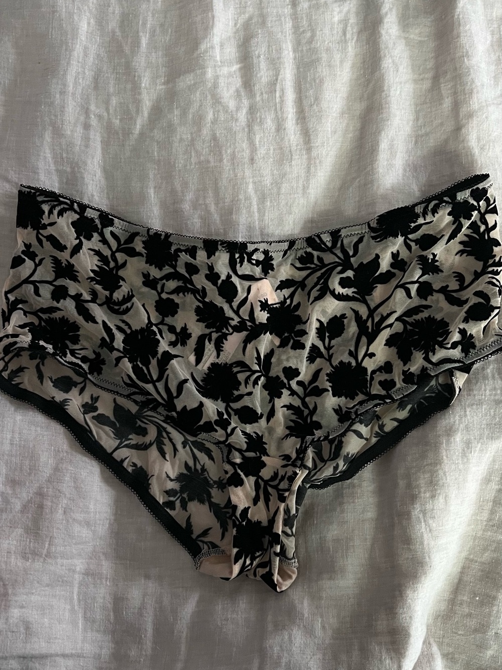 Vintage Black Floral Lace-Trim Hipster Panty - Victorias Secret NWT